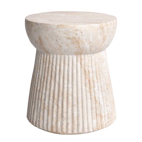 Empire Art Direct 17" Fluted Travertine Stone Finish MGO Side Accent Table